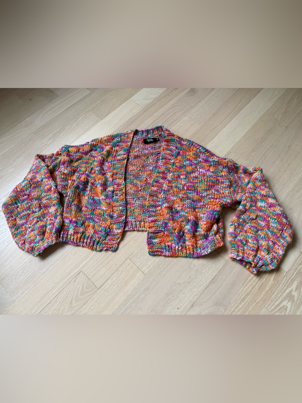 Eleven Eleven Multicolor Cropped Knit Cardigan Sweater